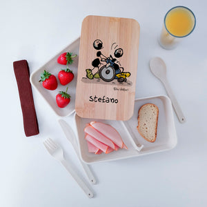 Scatola Porta Pranzo con coperchio in bambù e Posate Personalizzata soggetto "Disabile"