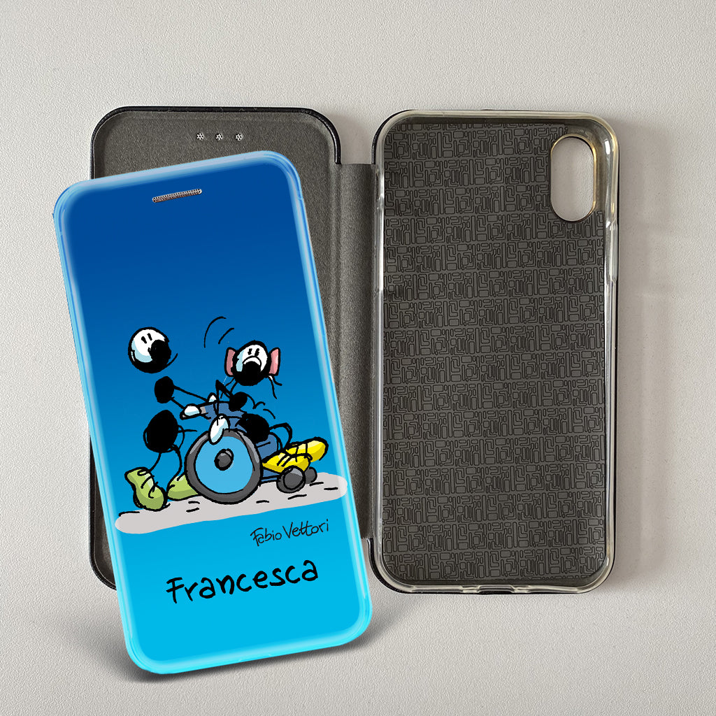 Cover artistica per Smartphone Personalizzata soggetto "Sedia a rotelle (femmina)" modello con apertura "a Libro"