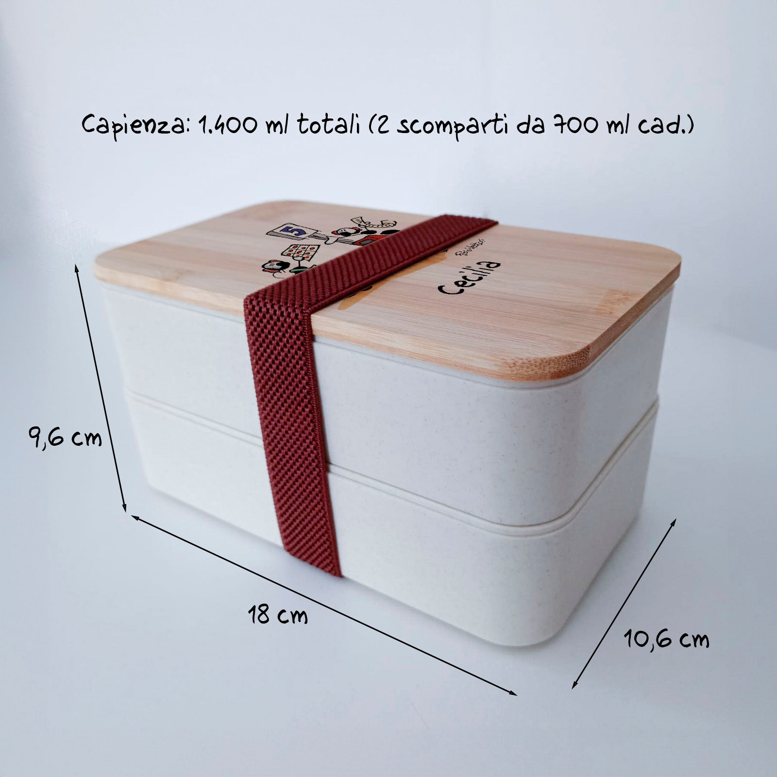 Scatola Porta Pranzo con coperchio in bambù e Posate Personalizzata soggetto "Cassiera"