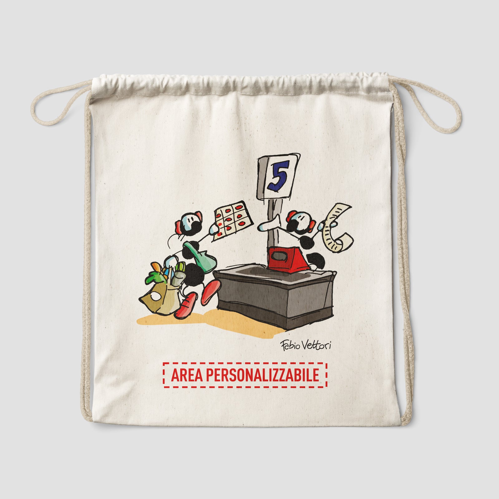 Sacca zaino personalizzata in cotone soggetto "Cassieri"