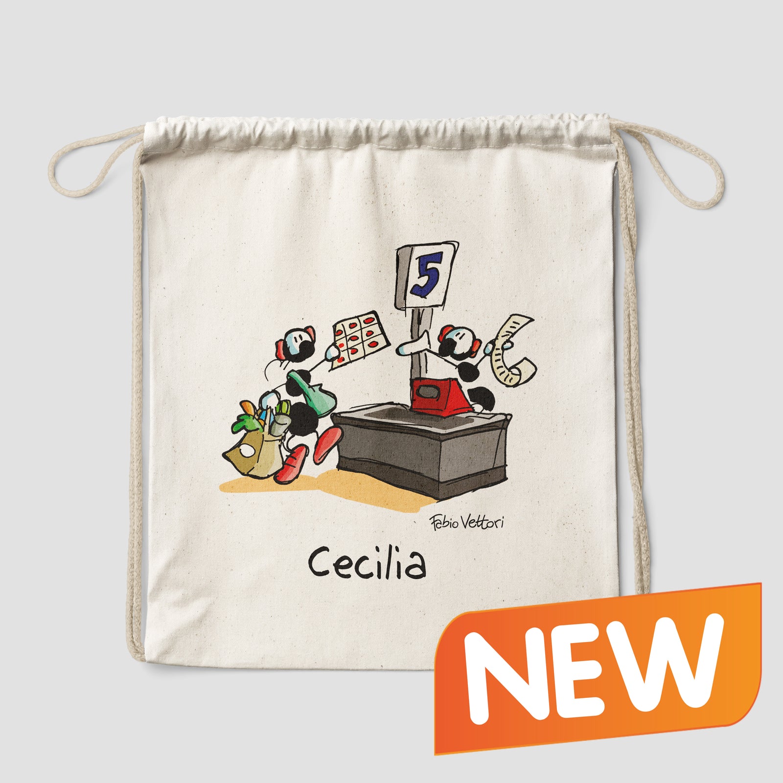 Sacca zaino personalizzata in cotone soggetto "Cassieri"