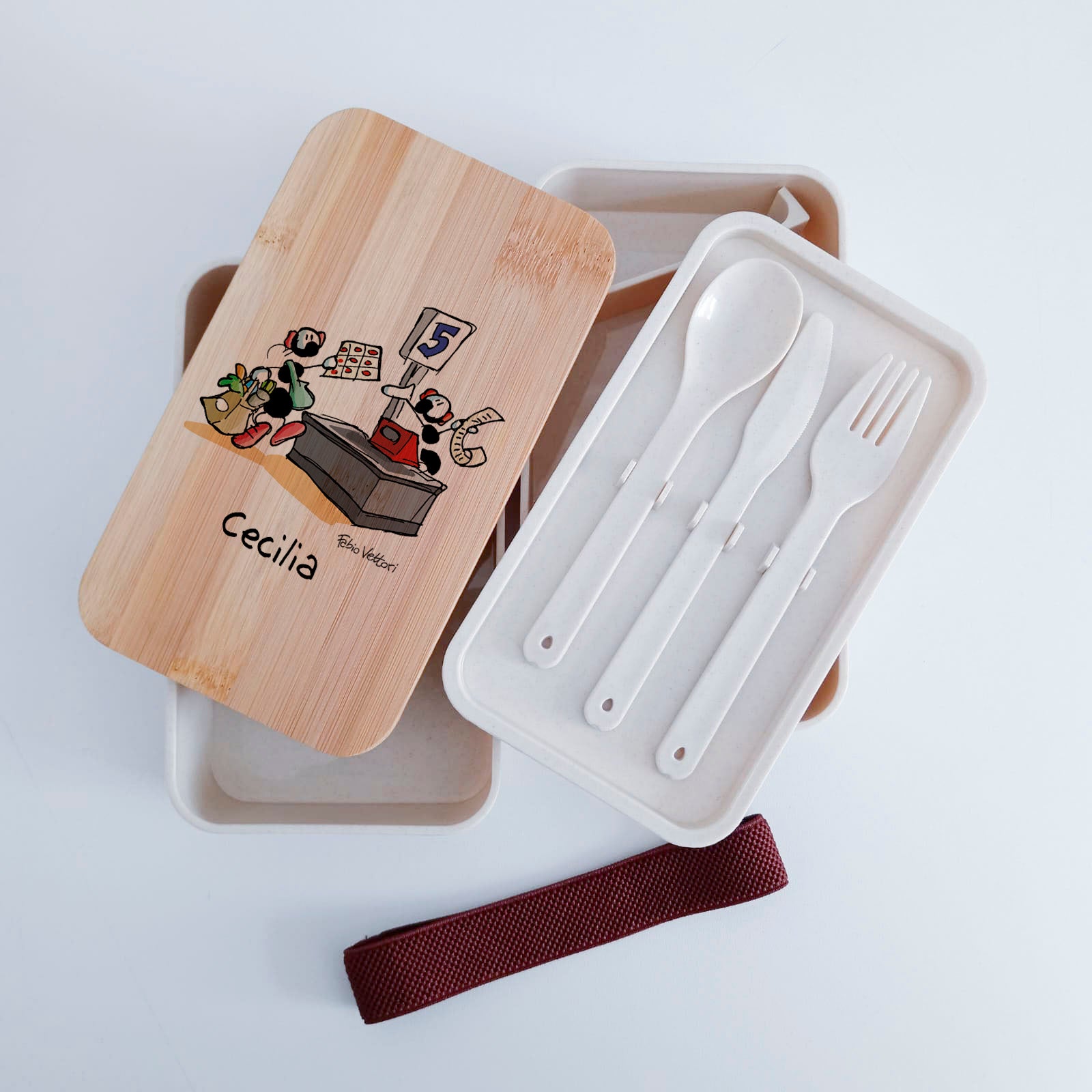 Lunch Box with Cutlery Holder Band Personalized "Cashier" Subject