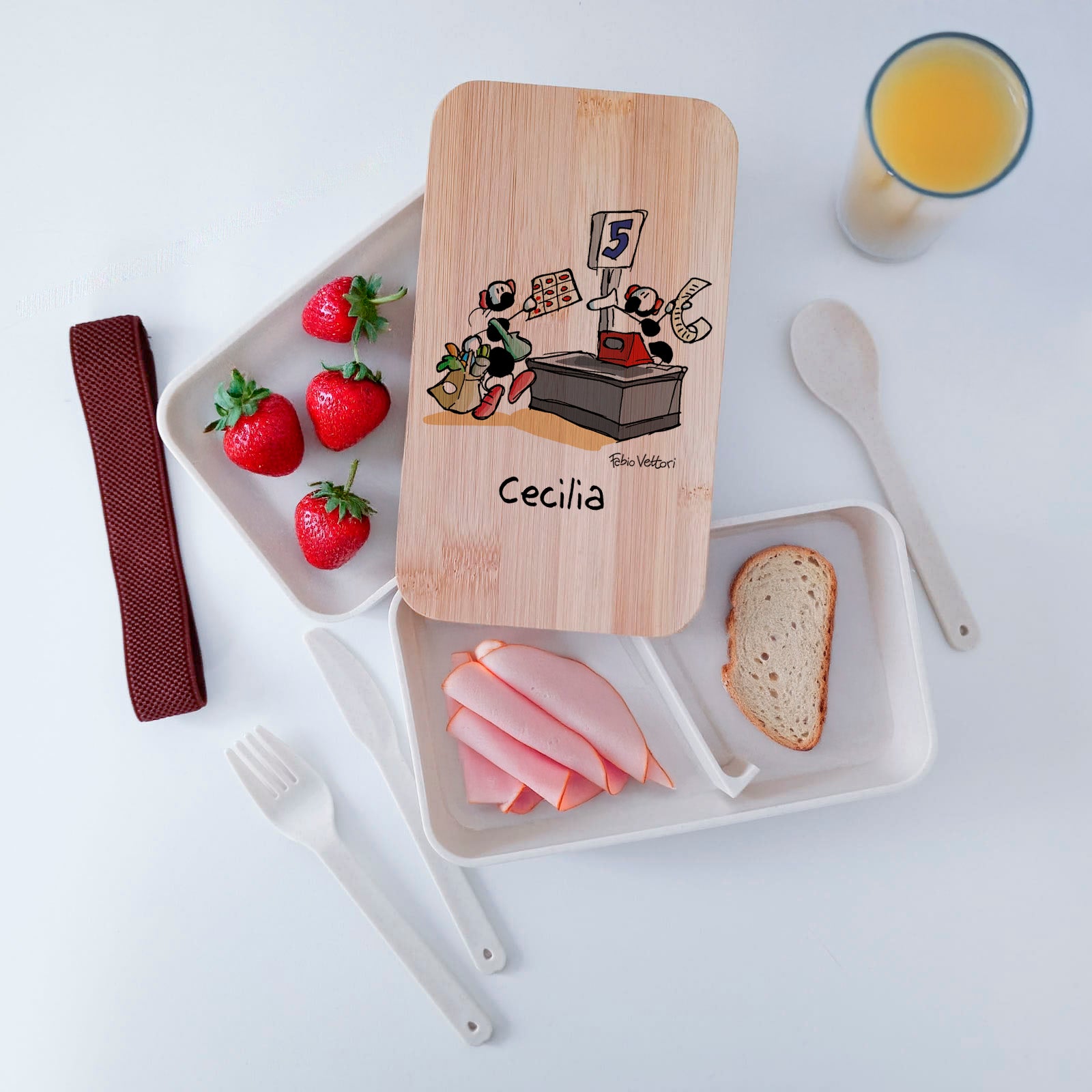 Lunch Box with Cutlery Holder Band Personalized "Cashier" Subject