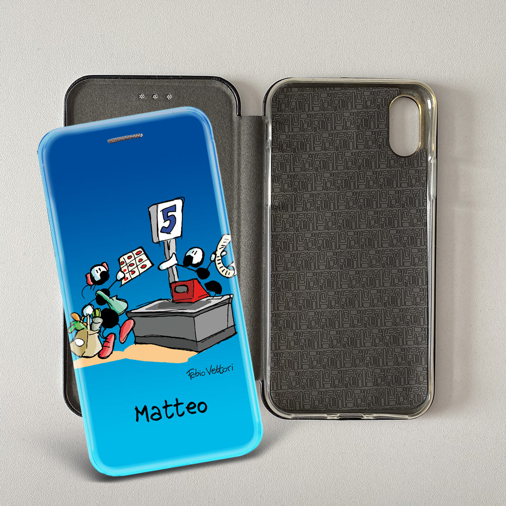 Cover artistica per Smartphone Personalizzata soggetto "Cassiere" modello con apertura "a Libro"