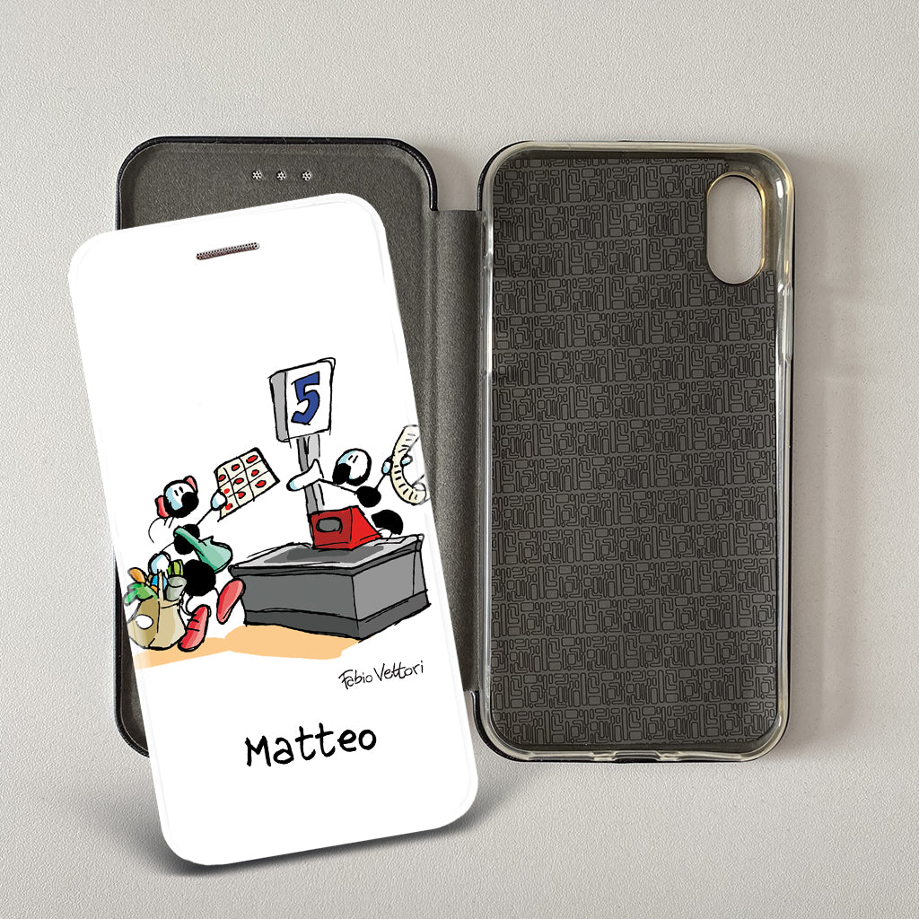 Cover artistica per Smartphone Personalizzata soggetto "Cassiere" modello con apertura "a Libro"