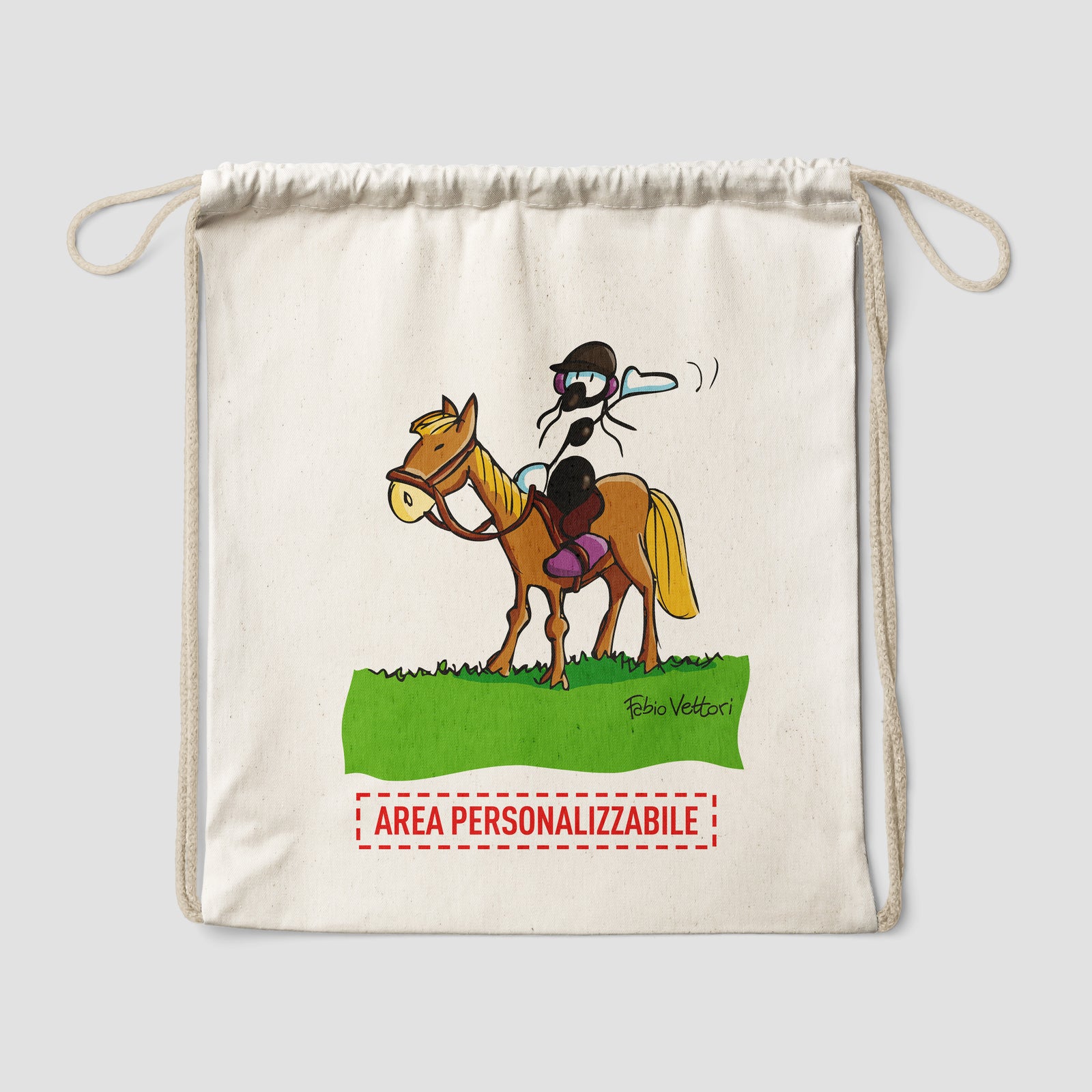 Sacca zaino personalizzata in cotone soggetto "Cavallo"