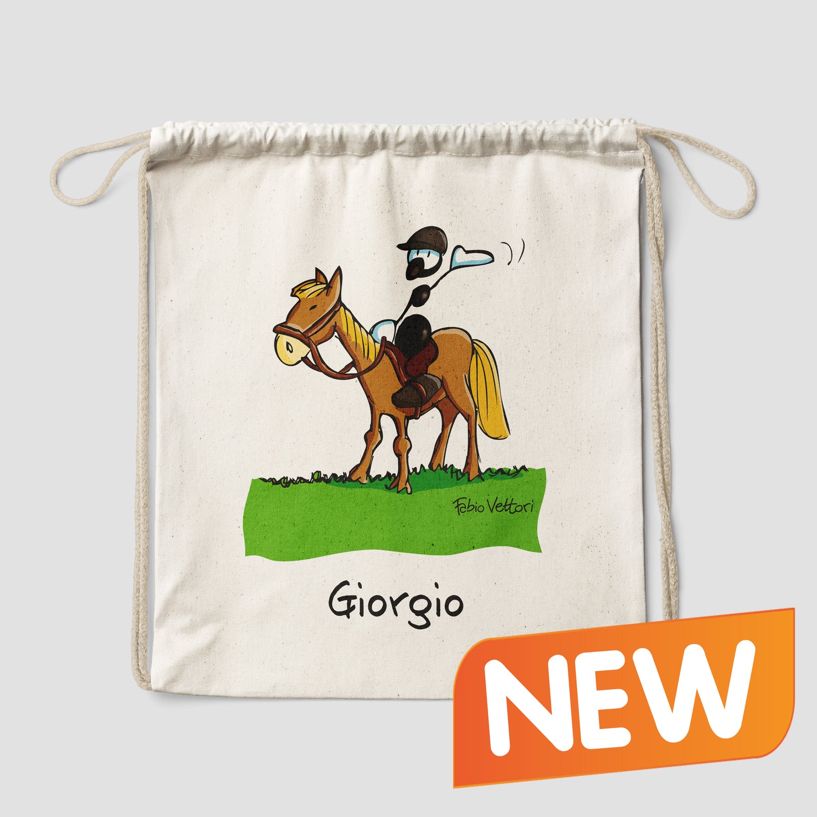 Sacca zaino personalizzata in cotone soggetto "Cavallo"