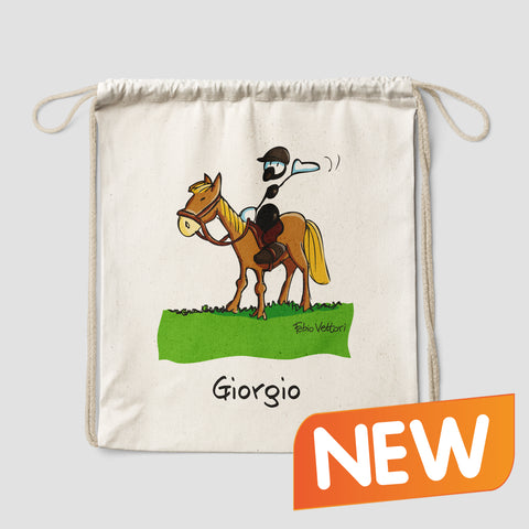 Sacca zaino personalizzata in cotone soggetto "Cavallo"