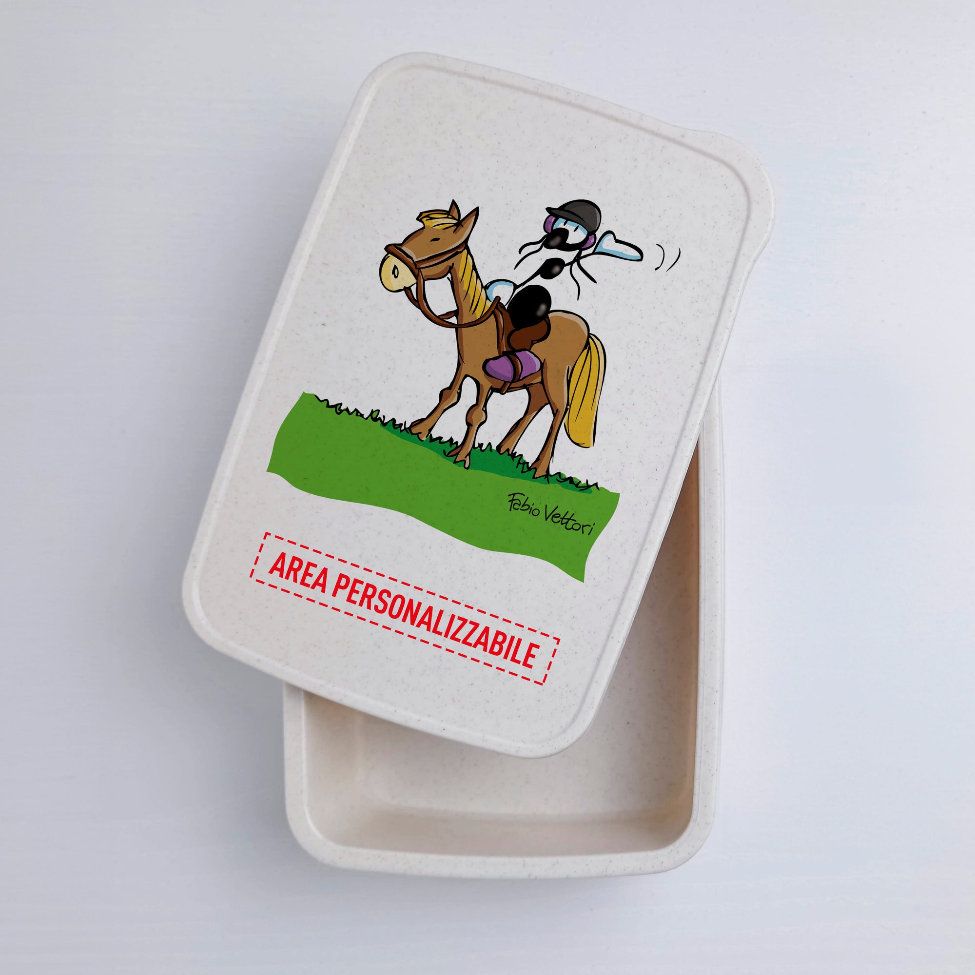 Scatola Porta Pranzo con Fascia Porta Posate Personalizzata soggetto "Cavallo"