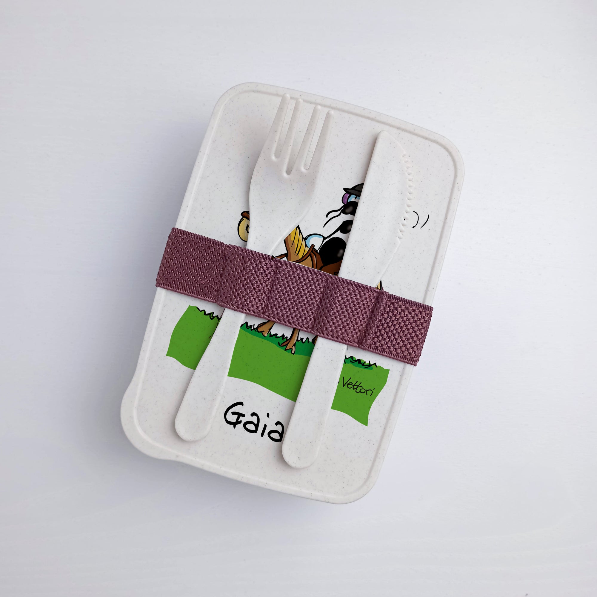 Scatola Porta Pranzo con Fascia Porta Posate Personalizzata soggetto "Cavallo"