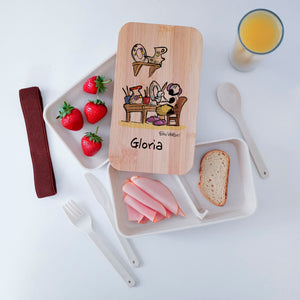 Lunch Box with Cutlery Holder Band Personalized Subject "Decorations on Ceramics"