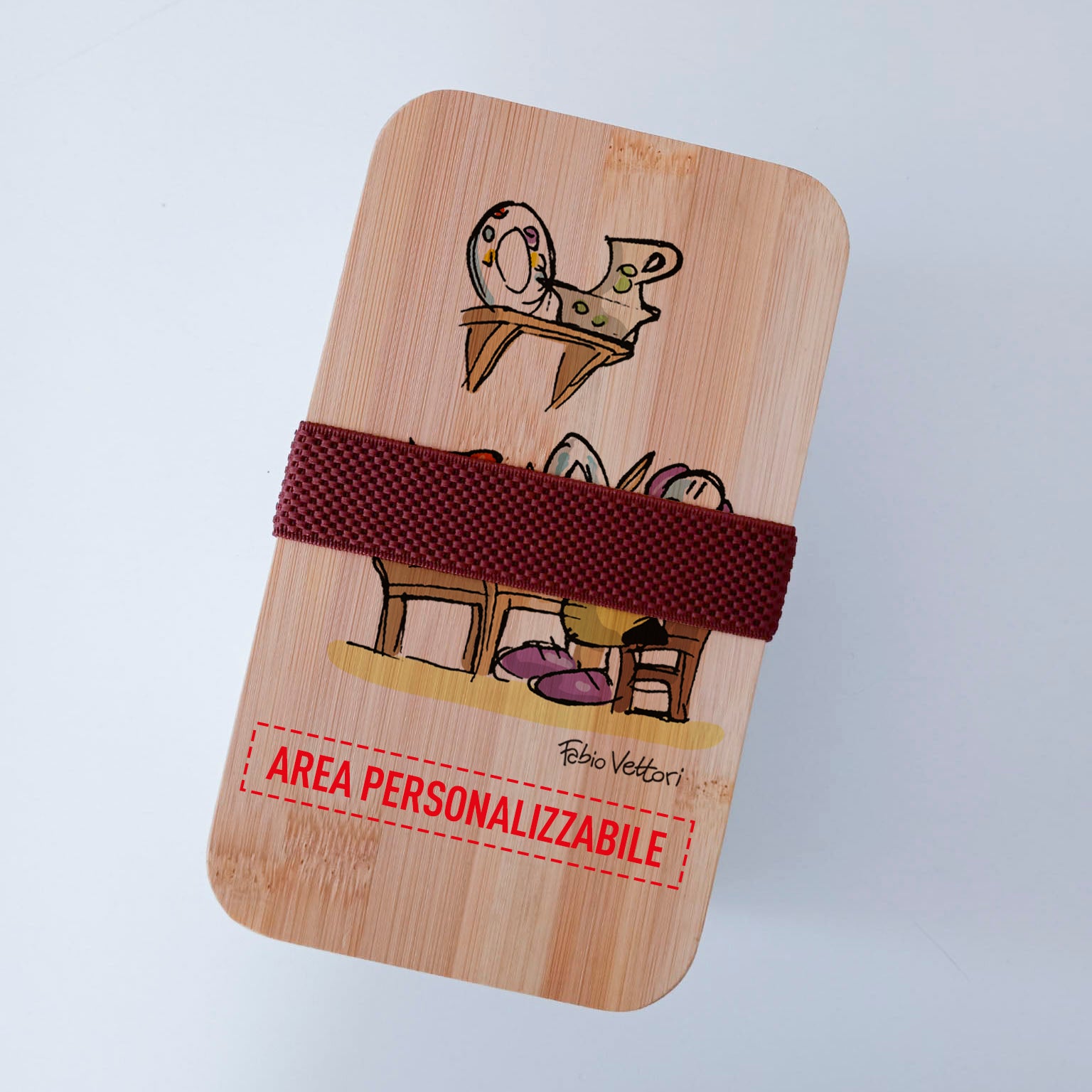 Lunch Box with Cutlery Holder Band Personalized Subject "Decorations on Ceramics"
