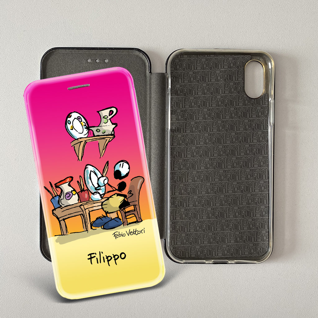 Customized artistic cover for Smartphone subject "Pizza Chef" model with "Book" opening