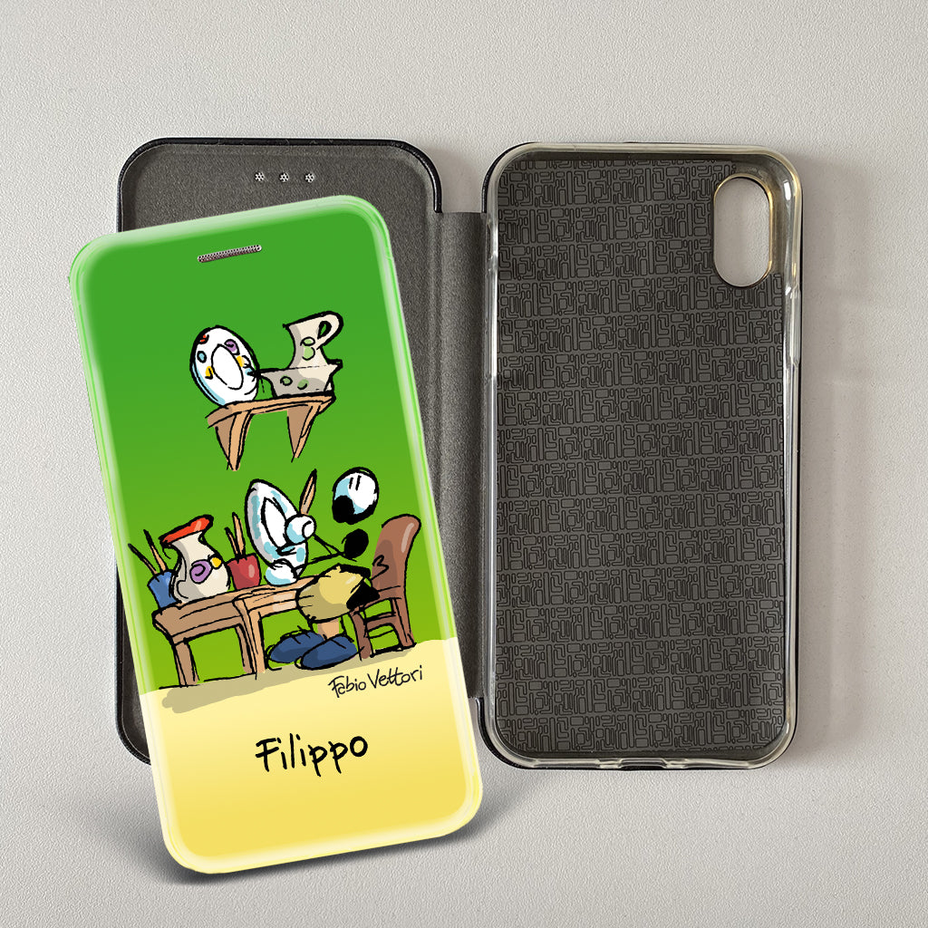 Customized artistic cover for Smartphone subject "Pizza Chef" model with "Book" opening