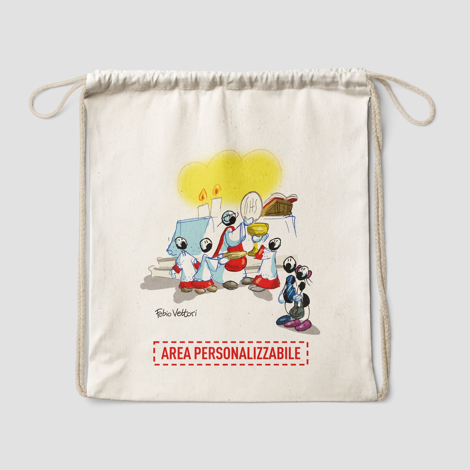 Sacca zaino personalizzata in cotone soggetto "Chierichetti"