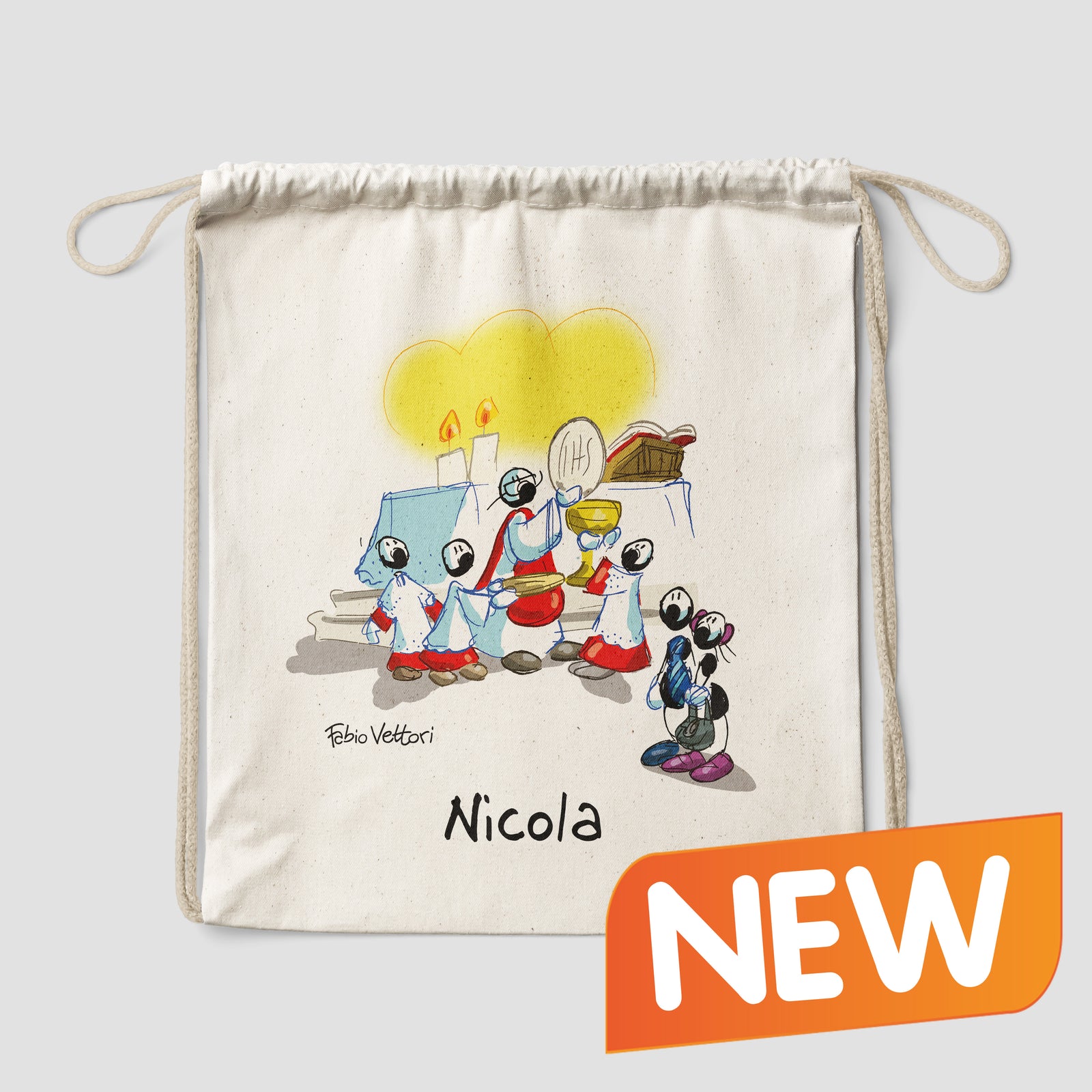 Sacca zaino personalizzata in cotone soggetto "Chierichetti"