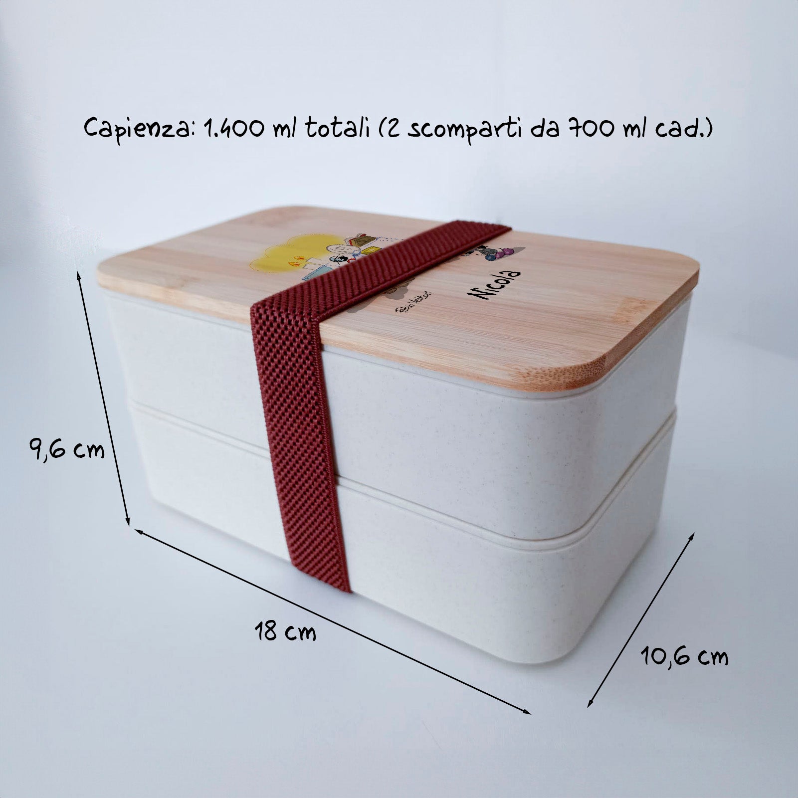 Scatola Porta Pranzo con coperchio in bambù e Posate Personalizzata soggetto "Chierichetti"