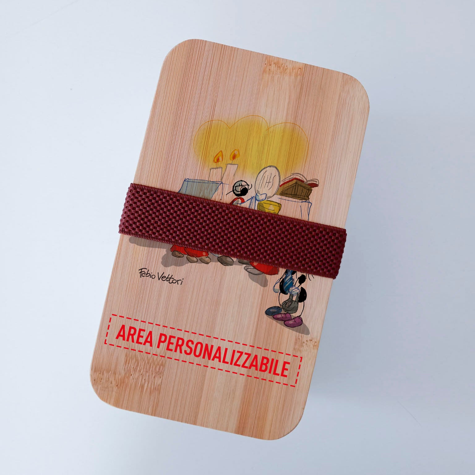 Scatola Porta Pranzo con coperchio in bambù e Posate Personalizzata soggetto "Chierichetti"