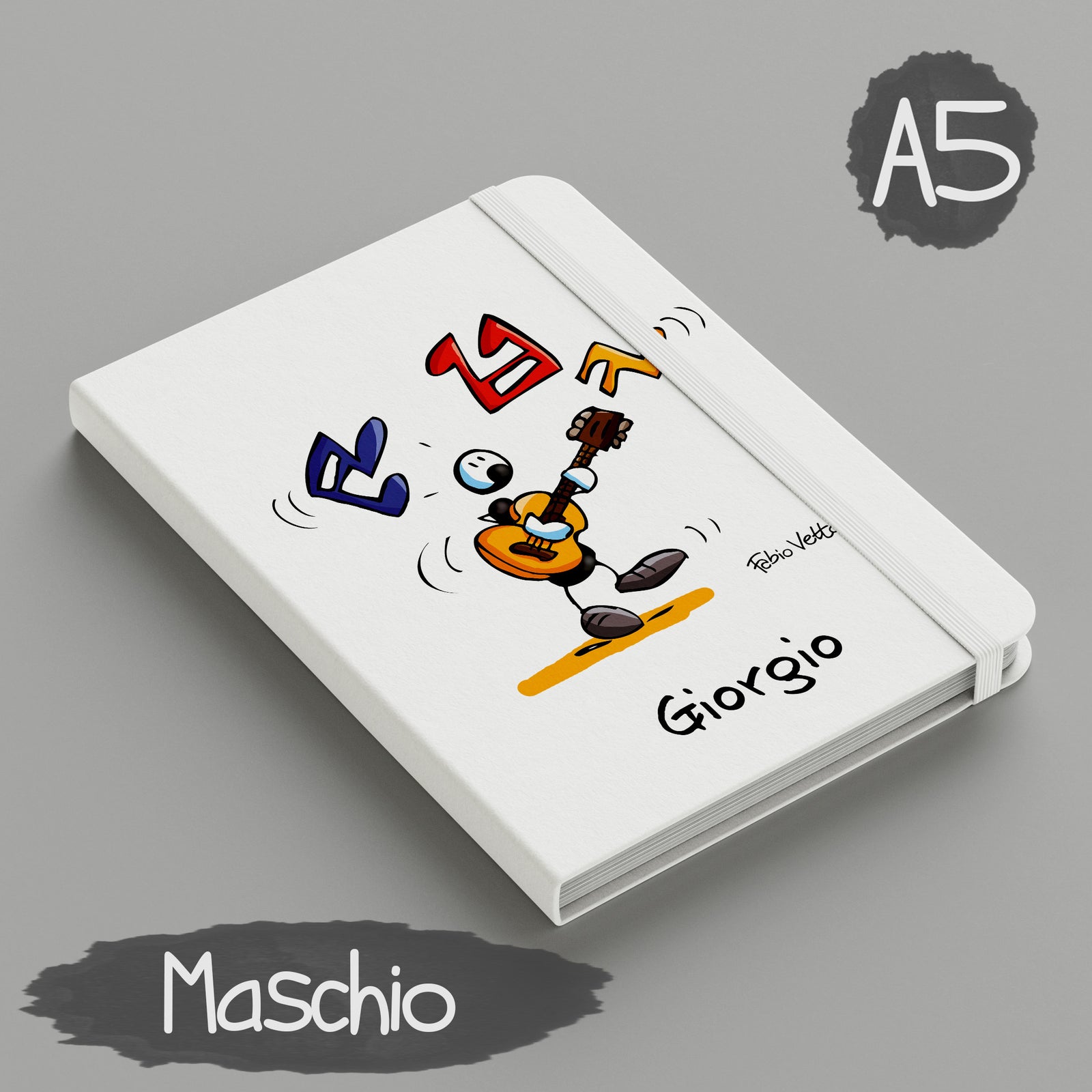 Personalized notebook with "Guitar player" theme