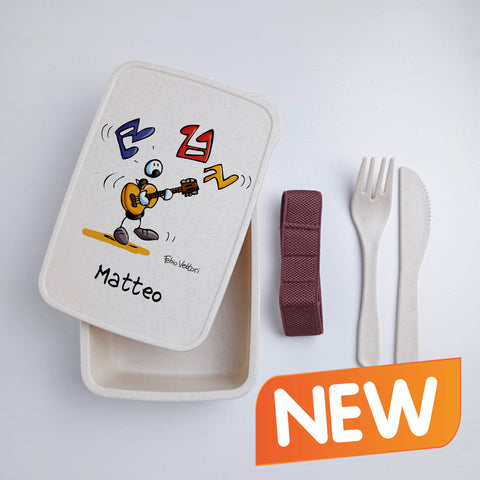 Scatola Porta Pranzo con Fascia Porta Posate Personalizzata soggetto "Chitarrista"