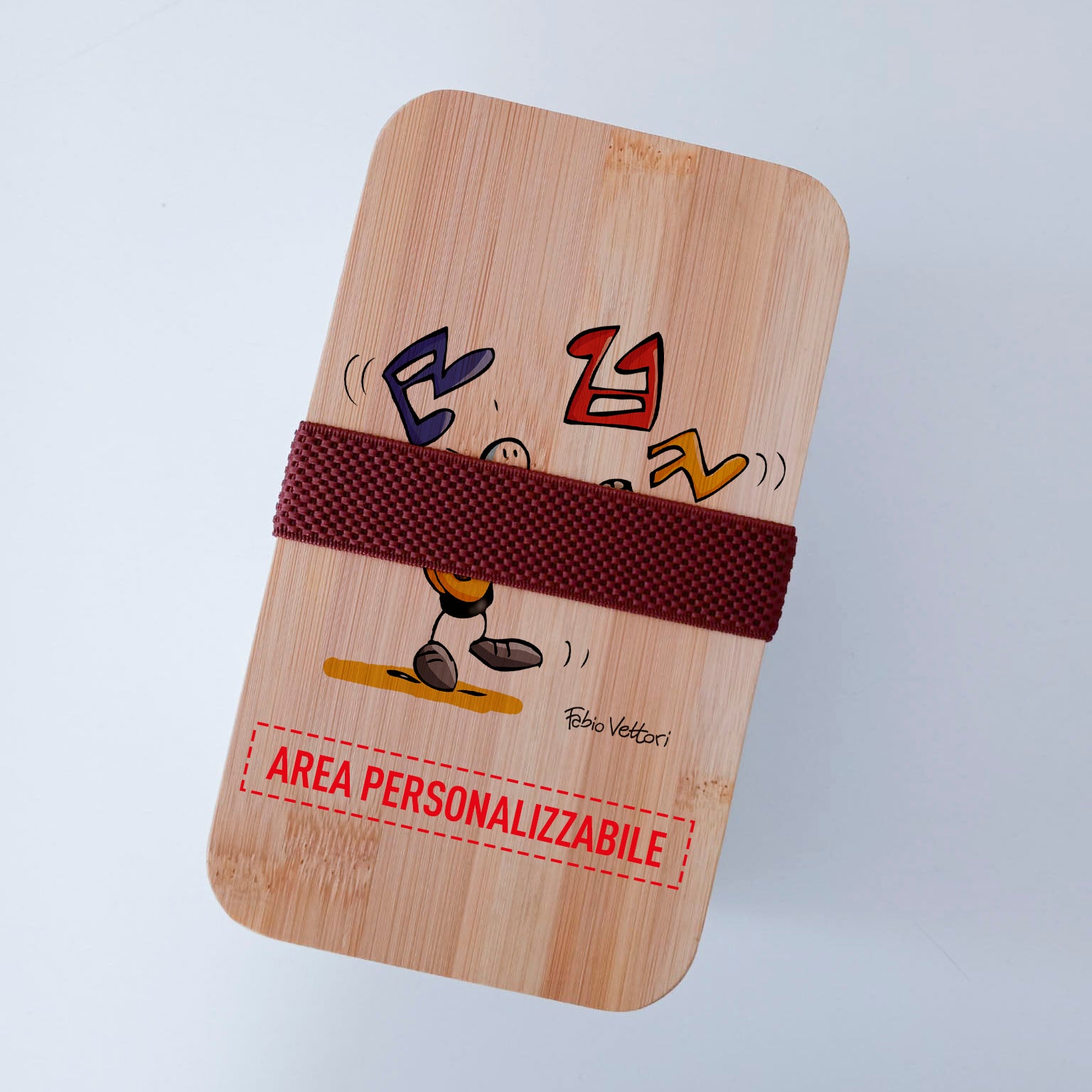 Scatola Porta Pranzo con coperchio in bambù e Posate Personalizzata soggetto "Chitarrista"
