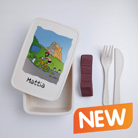 Scatola Porta Pranzo con Fascia Porta Posate Personalizzata soggetto "Ciclista"
