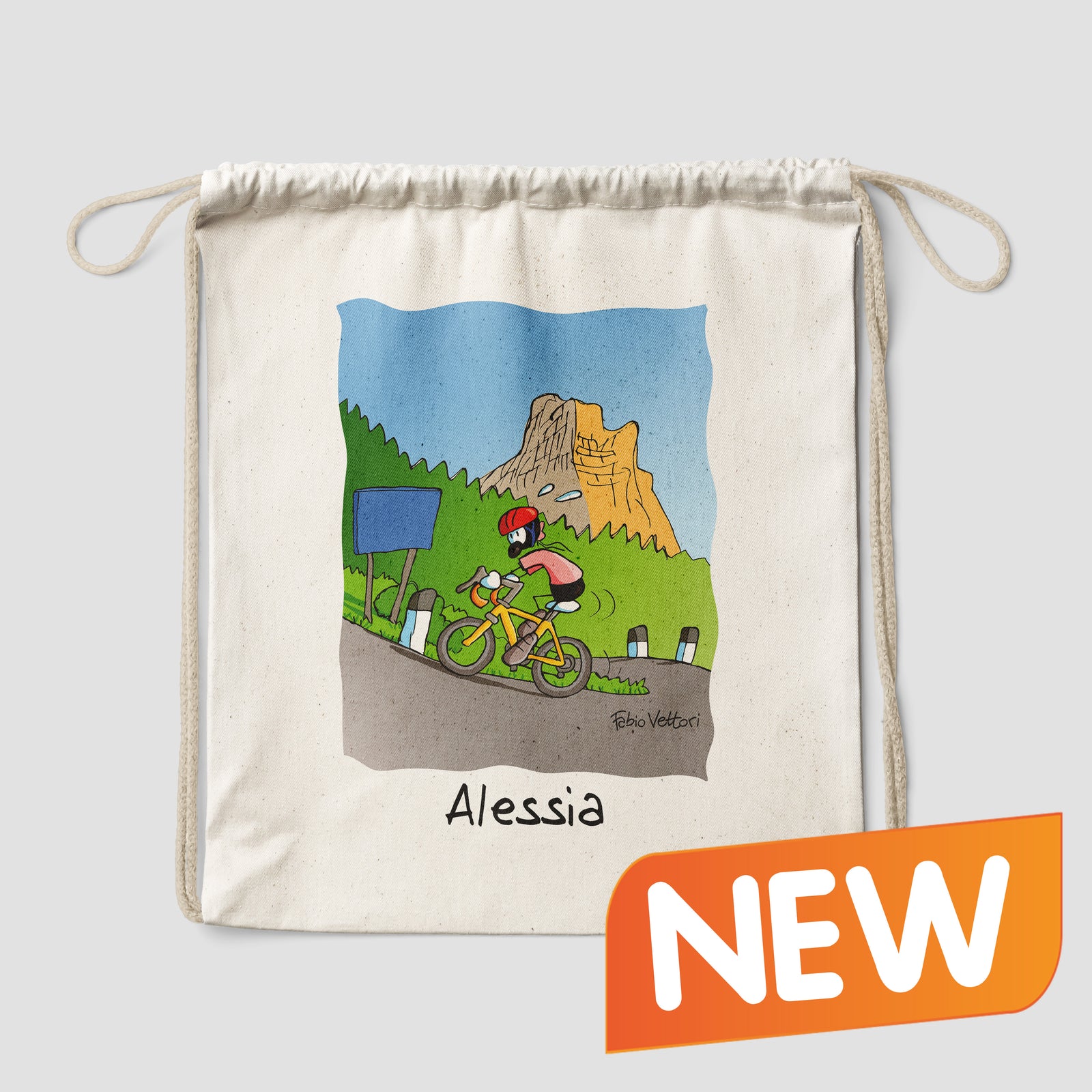 Sacca zaino personalizzata in cotone soggetto "Ciclisti"