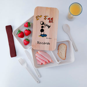 Lunch Box with Cutlery Holder Band Personalized "Clarinet" Subject