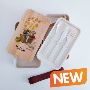 Scatola Porta Pranzo con coperchio in bambù e Posate Personalizzata soggetto "Commercialista"