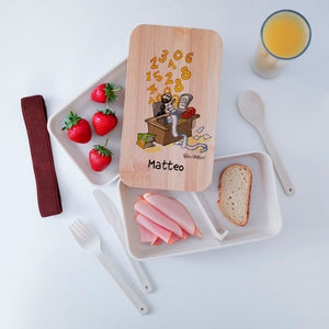 Scatola Porta Pranzo con coperchio in bambù e Posate Personalizzata soggetto "Commercialista"
