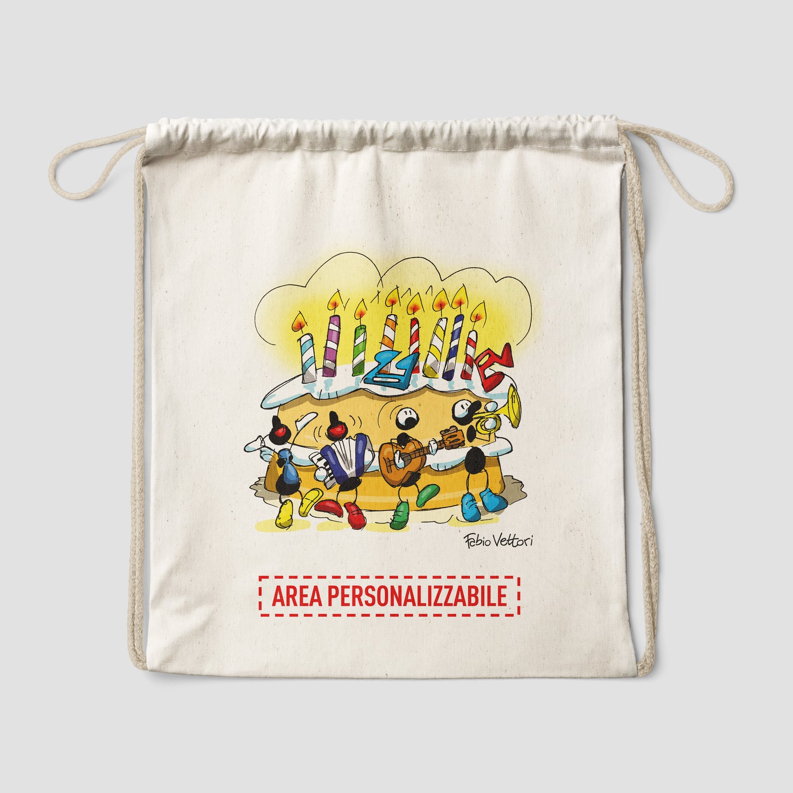 Sacca zaino personalizzata in cotone soggetto "Compleanno"