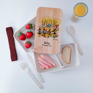Lunch Box with Personalized Cutlery Band "Birthday" Subject