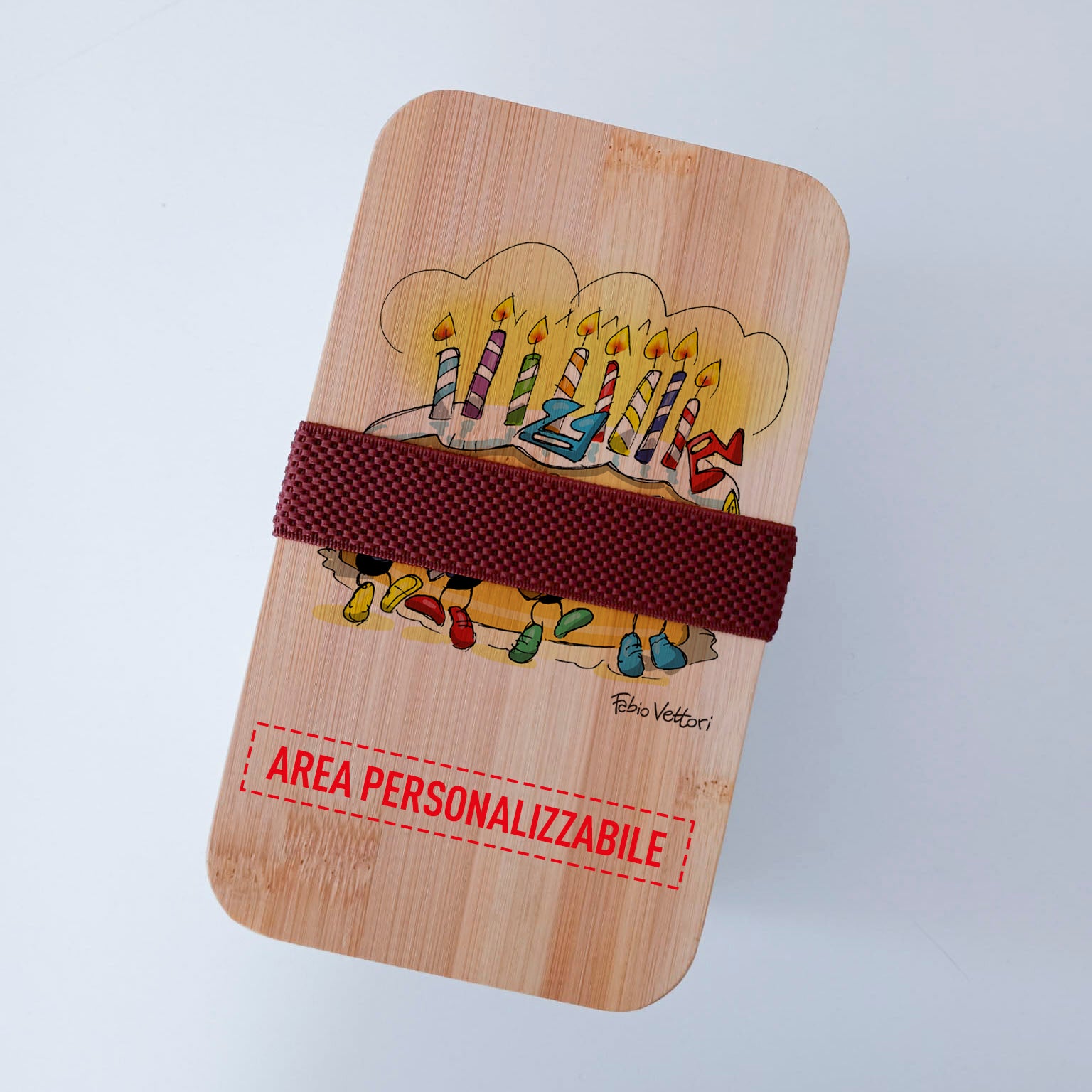 Lunch Box with Personalized Cutlery Band "Birthday" Subject