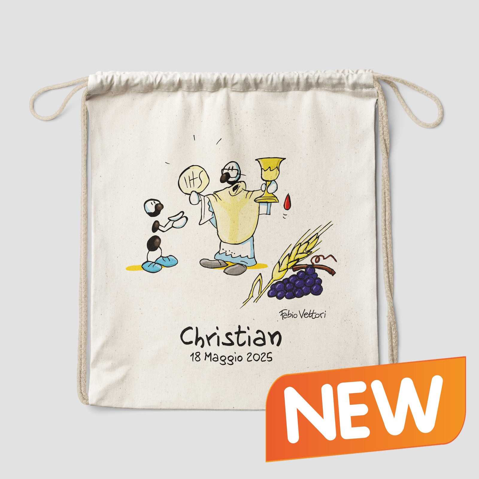 Sacca zaino personalizzata in cotone soggetto "Comunione"