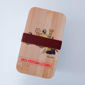 Scatola Porta Pranzo con coperchio in bambù e Posate Personalizzata soggetto "Comunione"