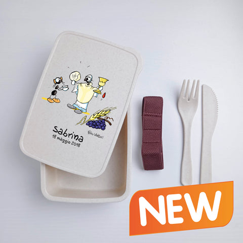 Scatola Porta Pranzo con Fascia Porta Posate Personalizzata soggetto "Comunione"
