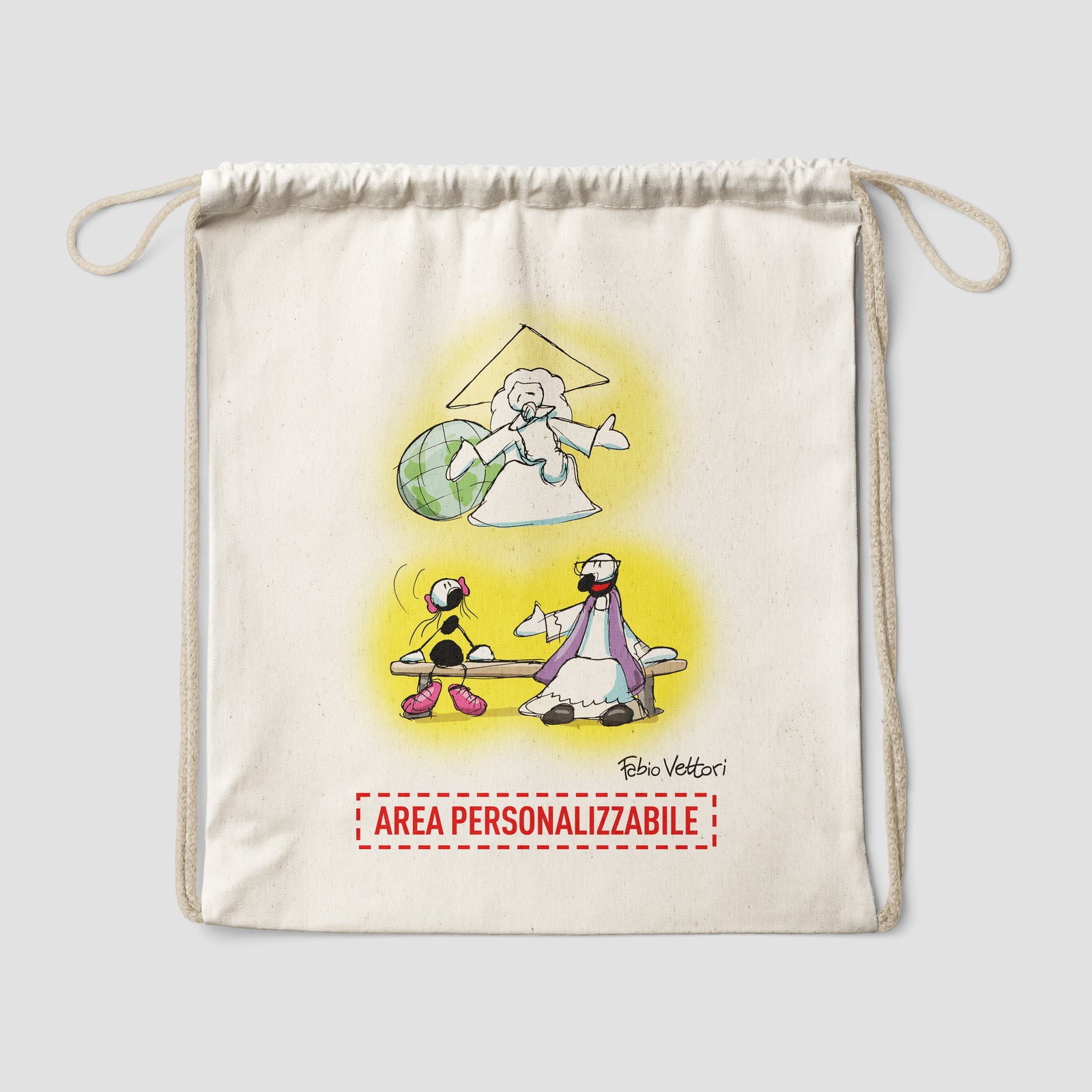 Sacca zaino personalizzata in cotone soggetto "Confessione"