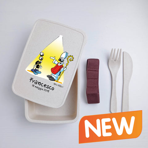 Scatola Porta Pranzo con Fascia Porta Posate Personalizzata soggetto "Cresima"