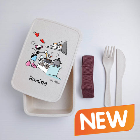 Scatola Porta Pranzo con Fascia Porta Posate Personalizzata soggetto "Cuoca"