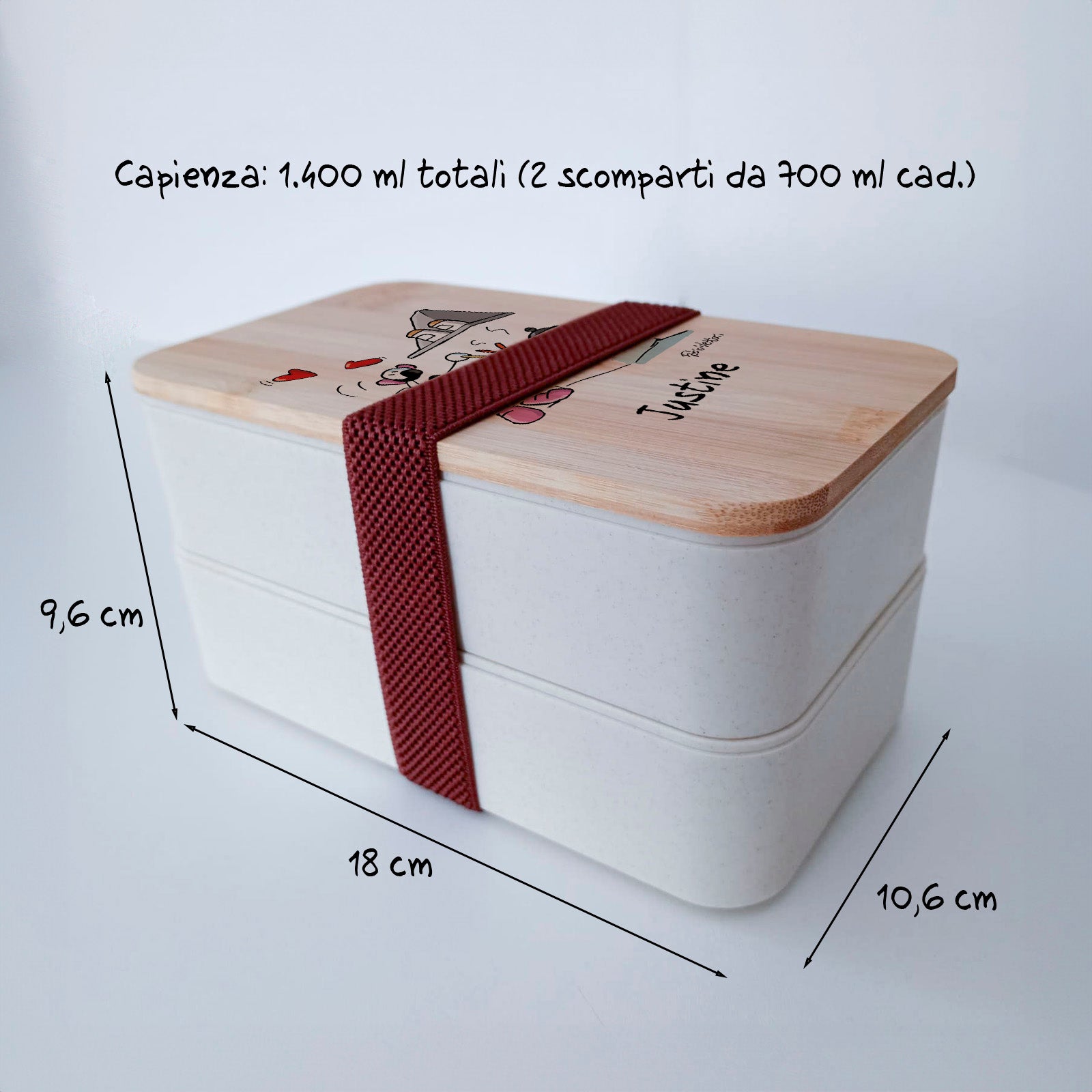 Scatola Porta Pranzo con coperchio in bambù e Posate Personalizzata soggetto "Cuoca"