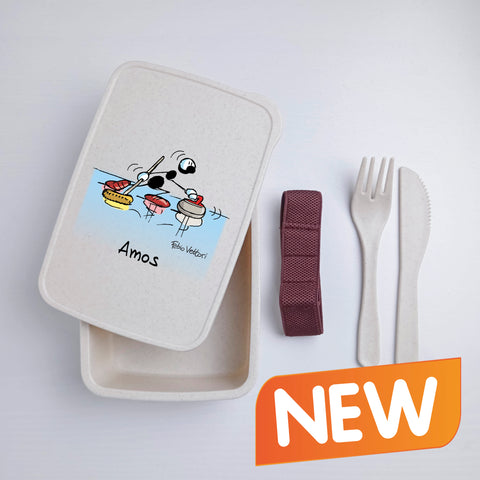 Scatola Porta Pranzo con Fascia Porta Posate Personalizzata soggetto "Curling"