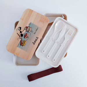 Scatola Porta Pranzo con coperchio in bambù e Posate Personalizzata soggetto "Curling"
