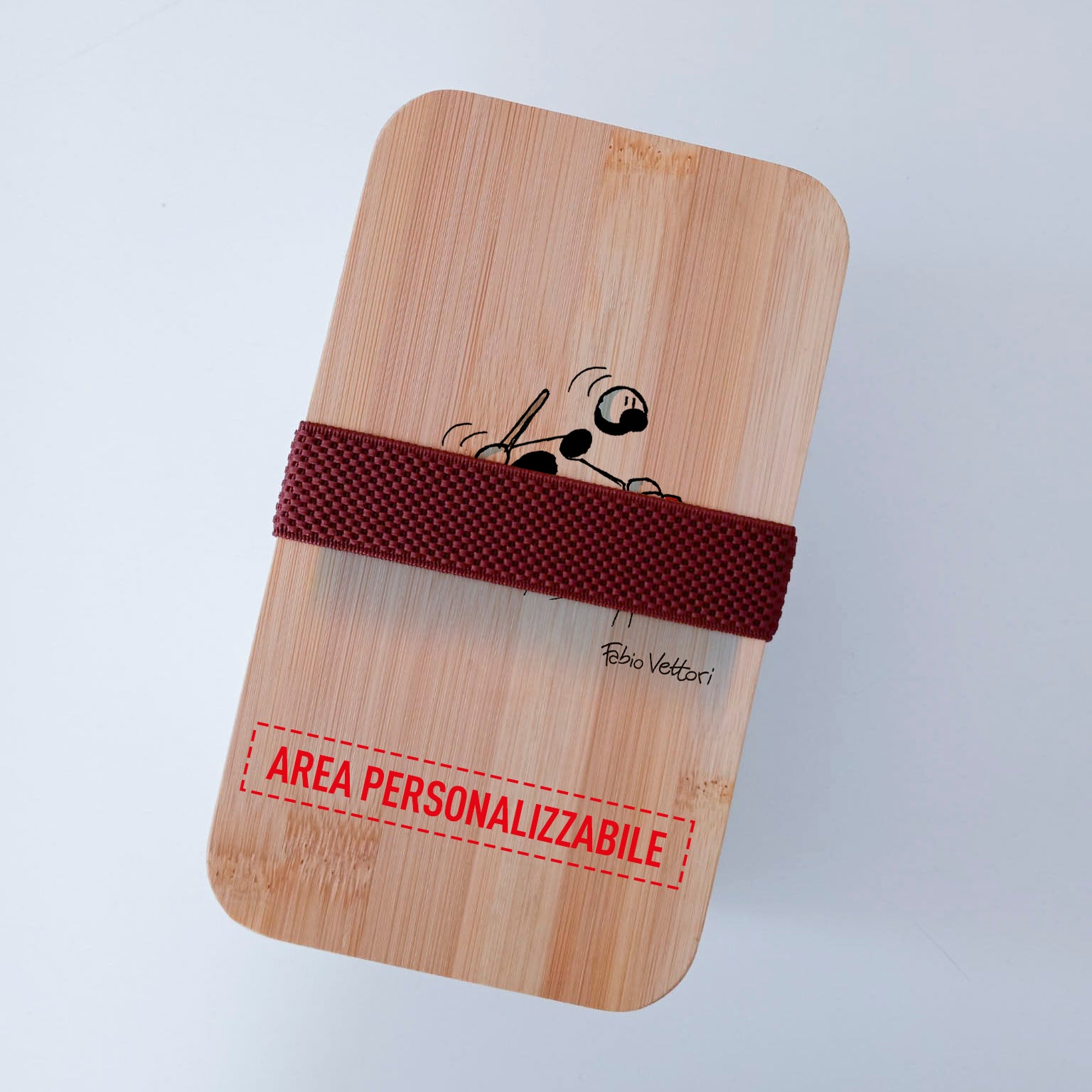 Scatola Porta Pranzo con coperchio in bambù e Posate Personalizzata soggetto "Curling"
