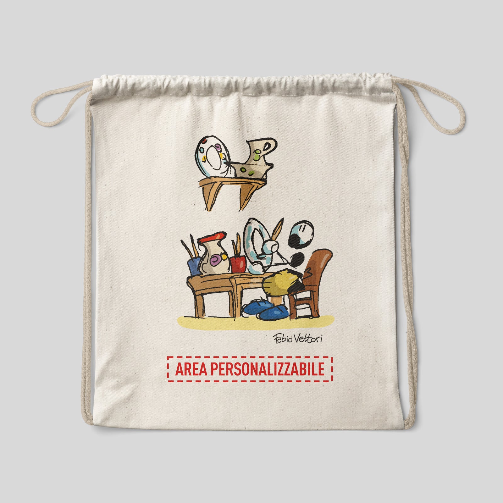 Sacca zaino personalizzata in cotone soggetto "Decorazioni su ceramica"