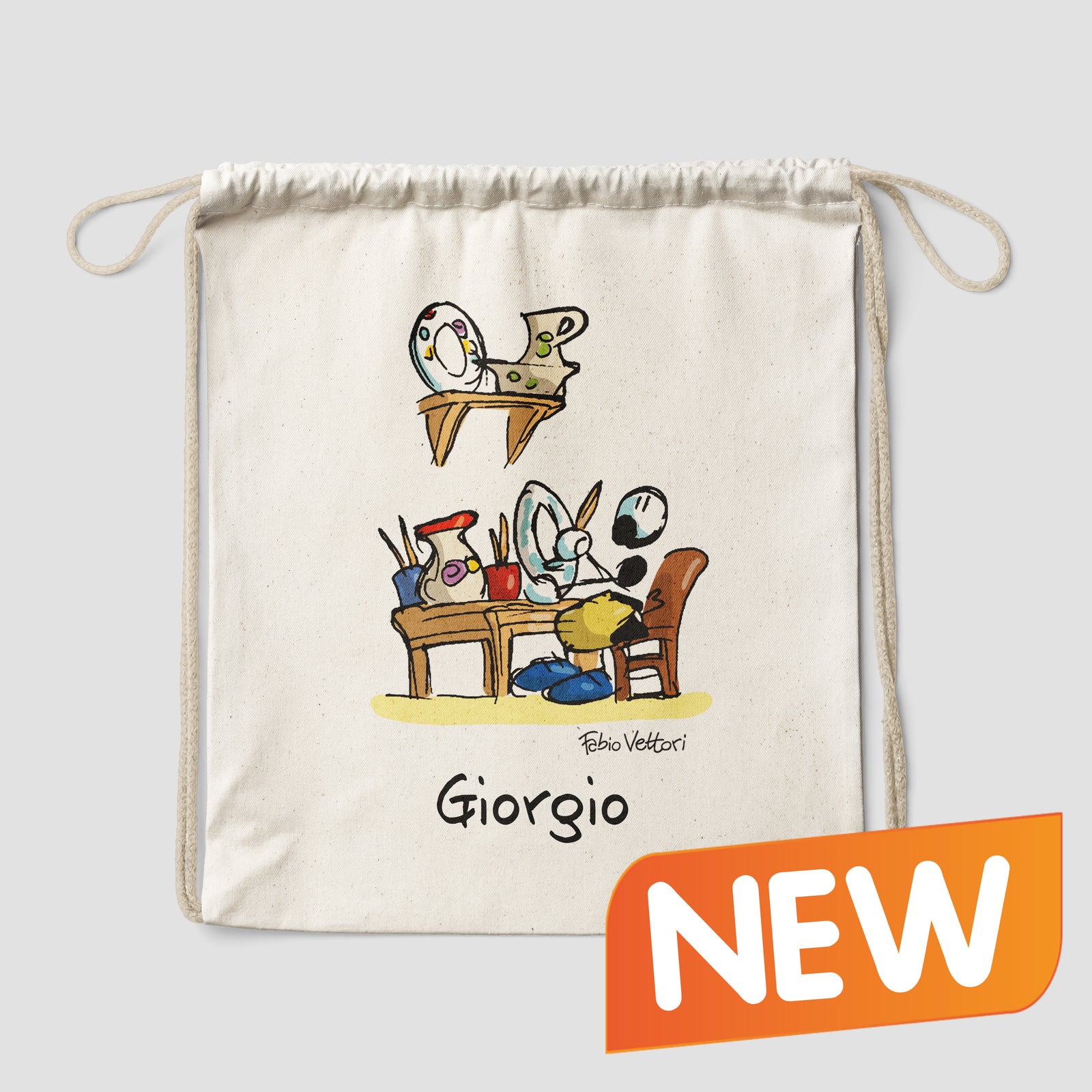 Sacca zaino personalizzata in cotone soggetto "Decorazioni su ceramica"