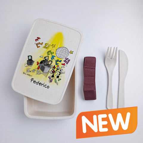 Scatola Porta Pranzo con Fascia Porta Posate Personalizzata soggetto "Dj"