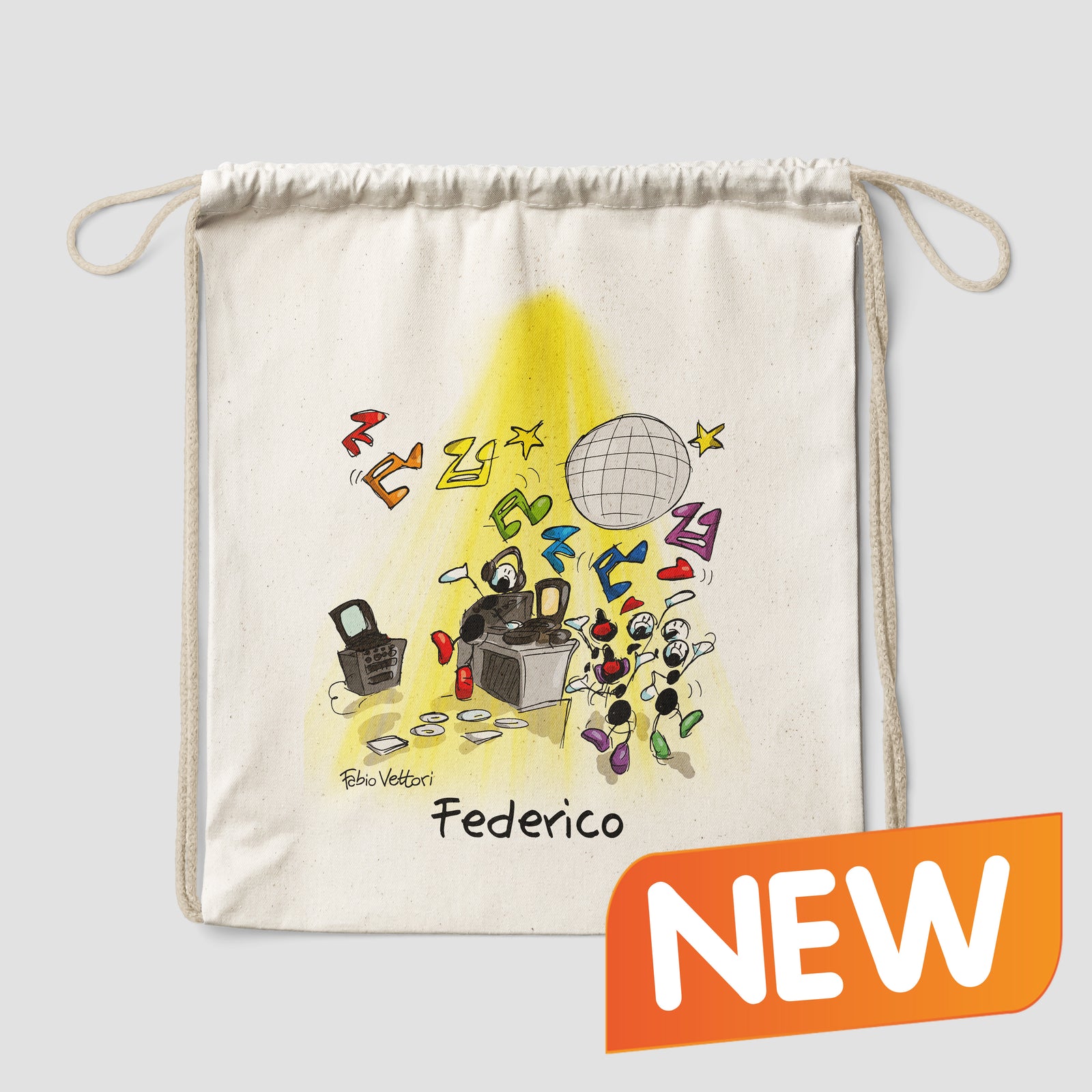 Sacca zaino personalizzata in cotone soggetto "Dj"