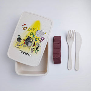 Lunch Box with Cutlery Holder Band Personalized "Dj" Subject