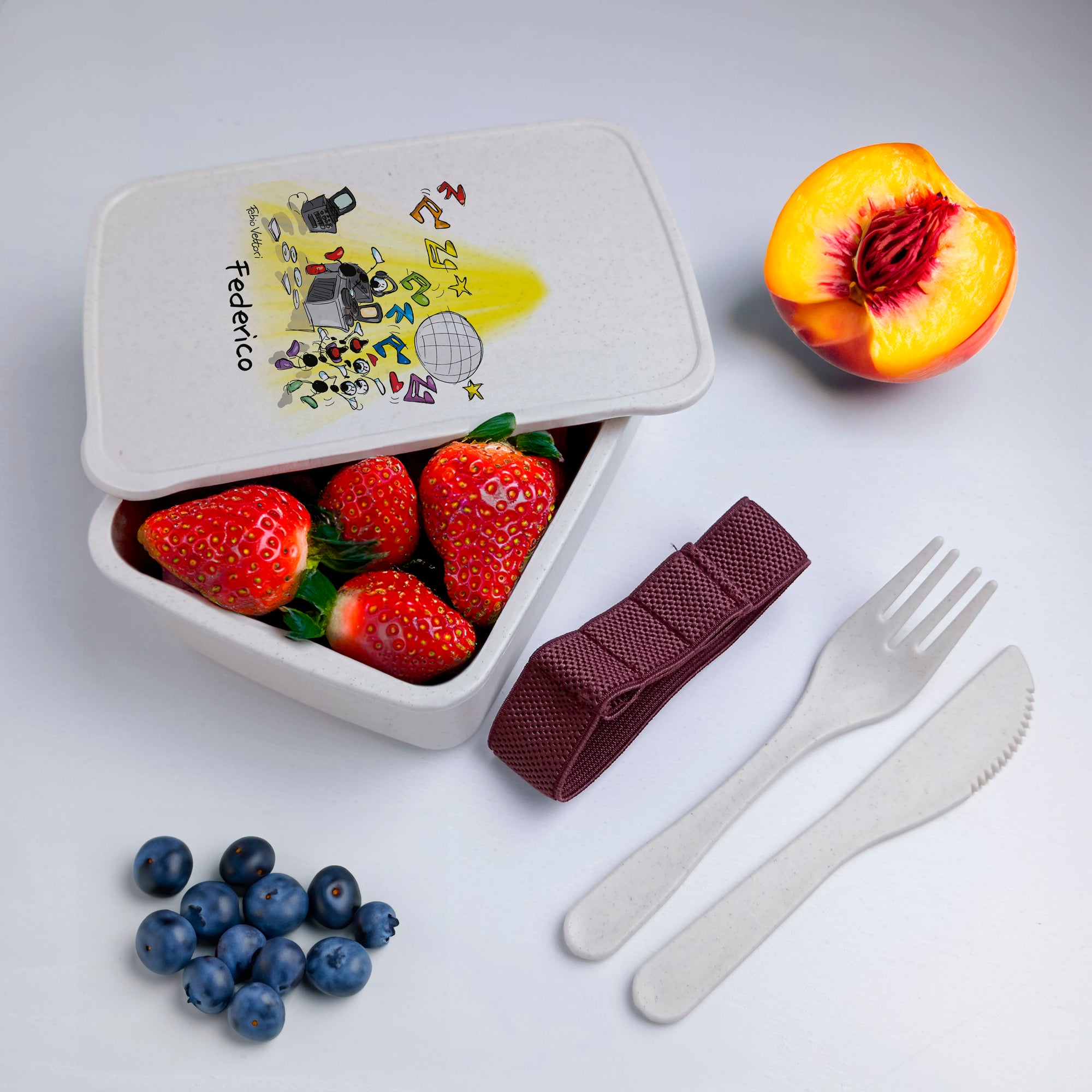 Lunch Box with Cutlery Holder Band Personalized "Dj" Subject