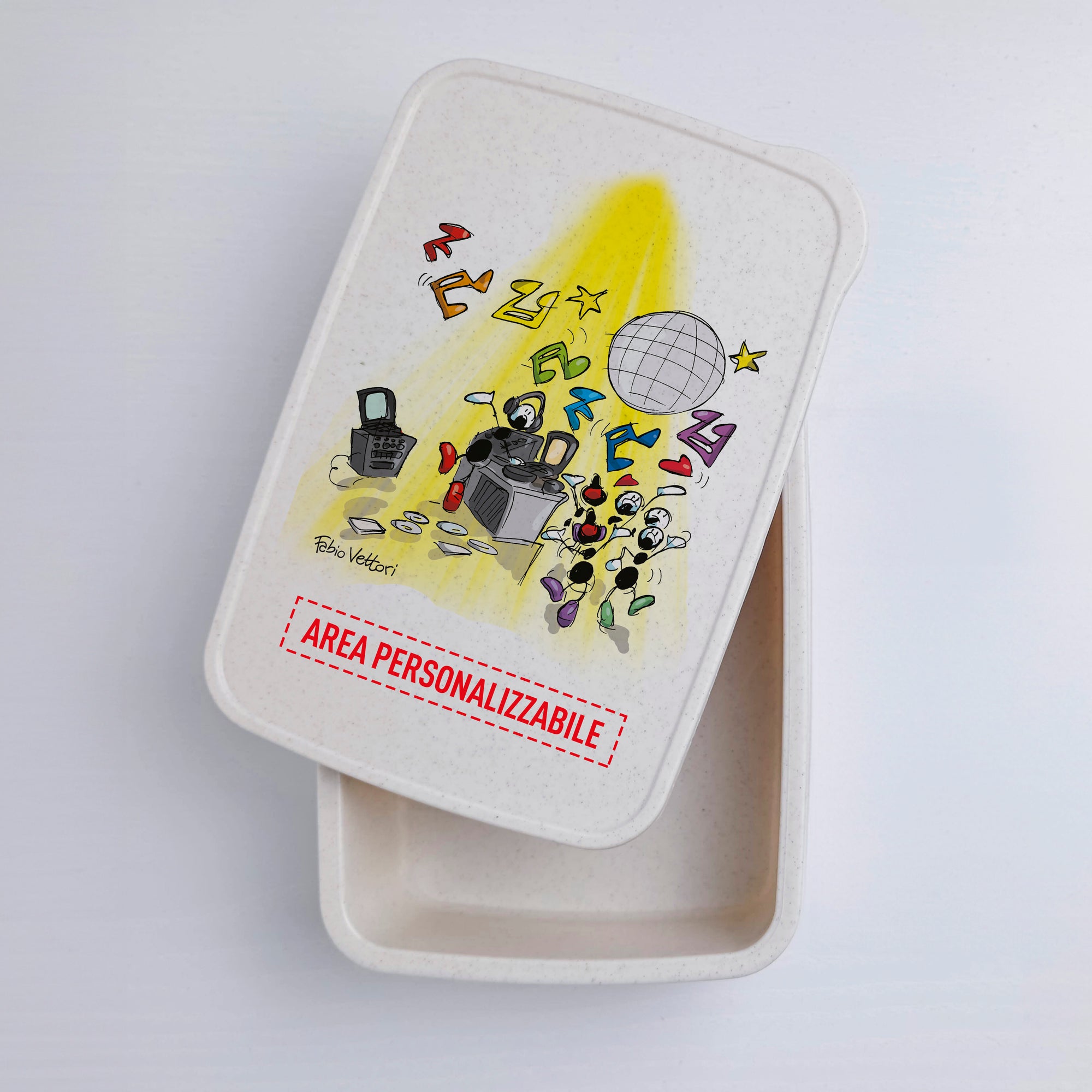 Lunch Box with Cutlery Holder Band Personalized "Dj" Subject
